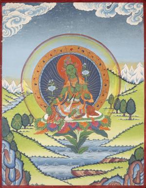 Traditional Green Tara Thangka |Original Hand Painted Healing Female Deity | Healing Tara Painting
